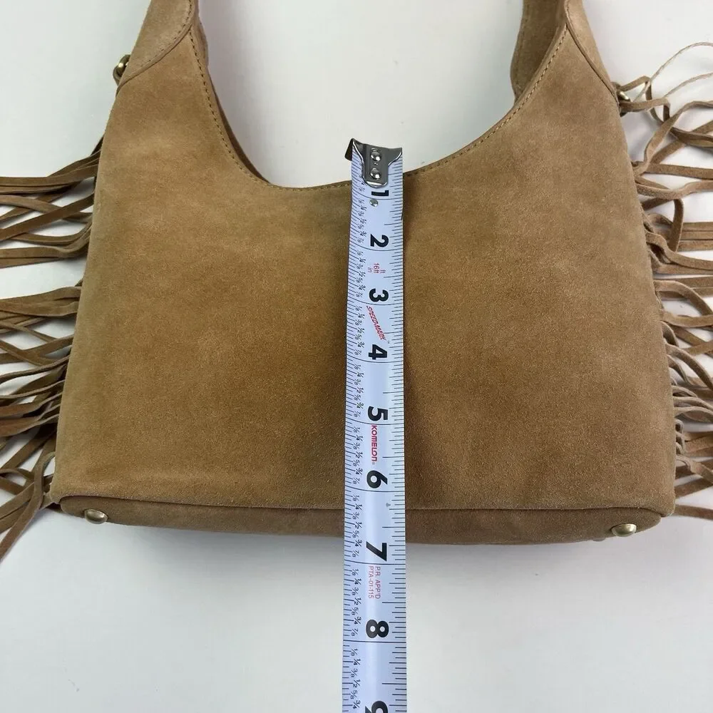 NWT Western Fringe Suede Leather Hobo Bag Tan Cowgirl Festival Crossbody Purse